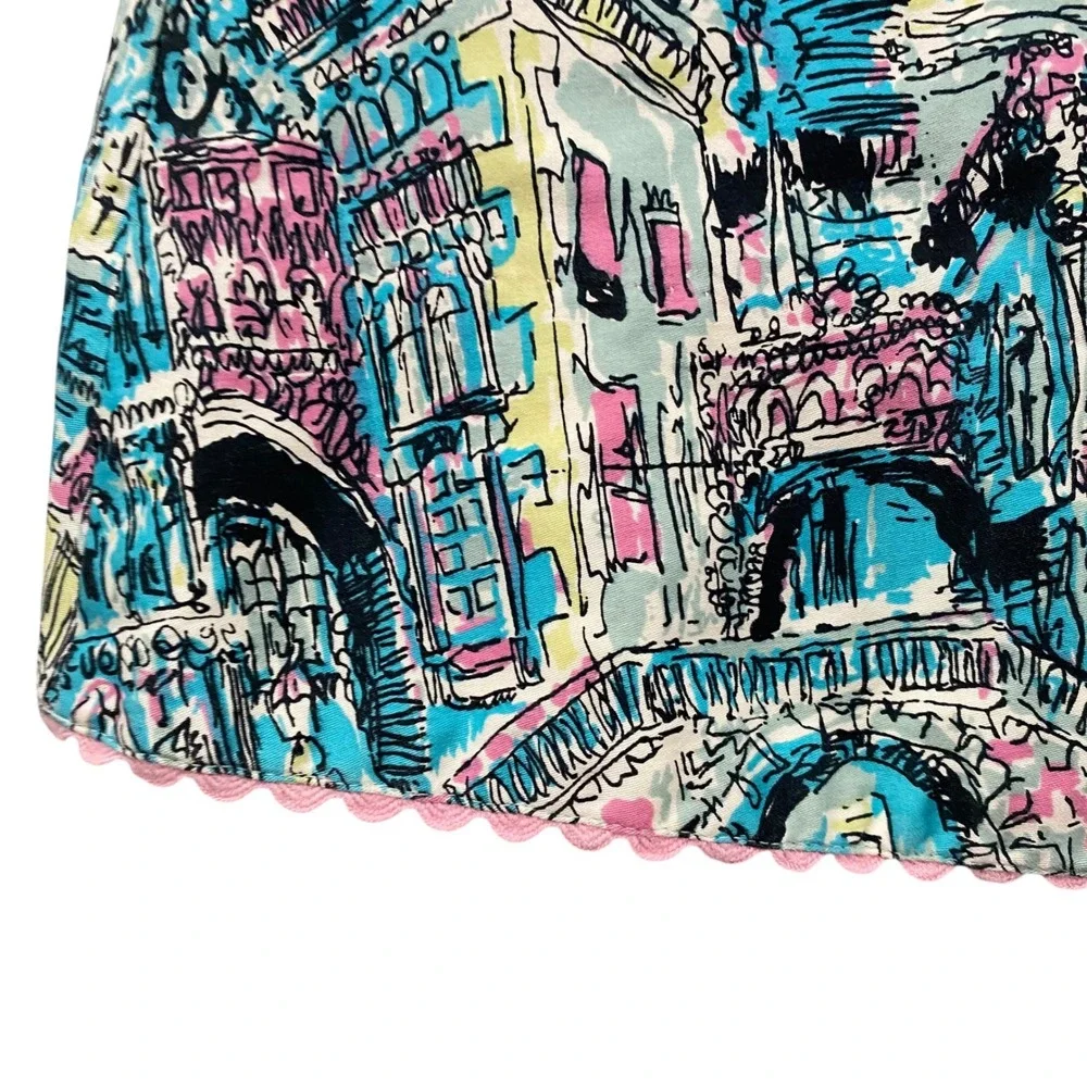Elevenses Anthropologie Venice Canal Cityscape Cotton A-Line Skirt Blue Size 6
